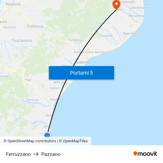 Ferruzzano to Pazzano map