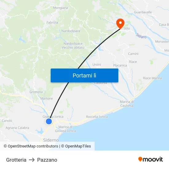 Grotteria to Pazzano map