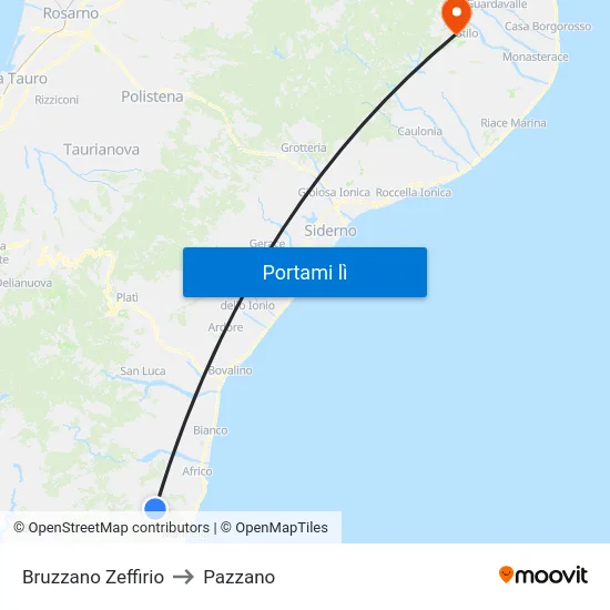 Bruzzano Zeffirio to Pazzano map