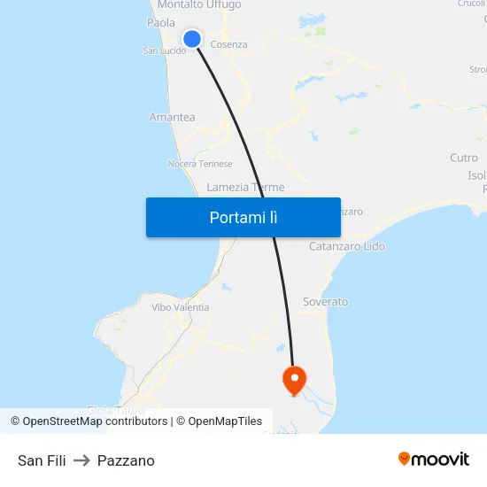 San Fili to Pazzano map