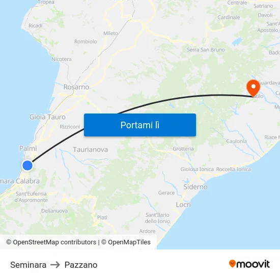 Seminara to Pazzano map
