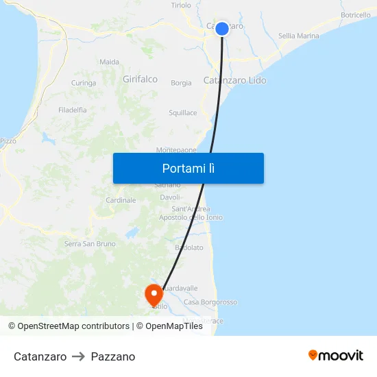 Catanzaro to Pazzano map