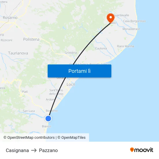 Casignana to Pazzano map