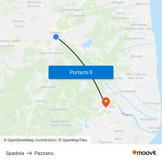 Spadola to Pazzano map