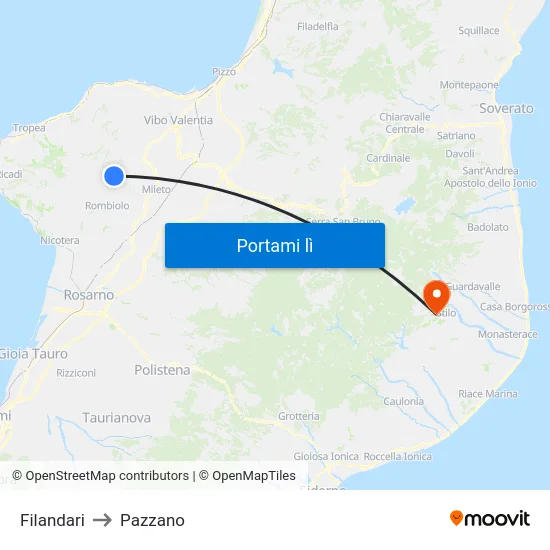 Filandari to Pazzano map