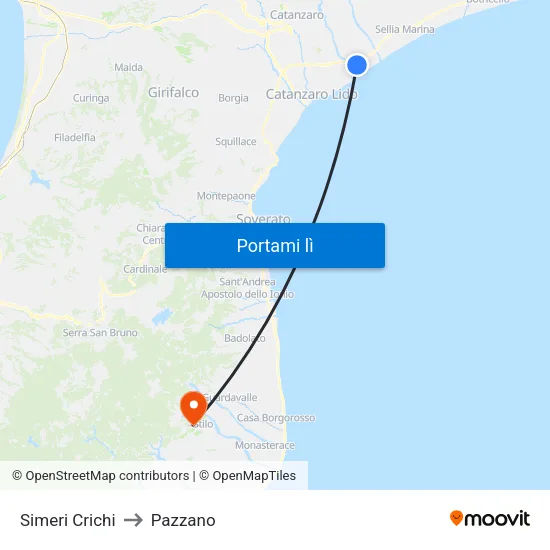 Simeri Crichi to Pazzano map