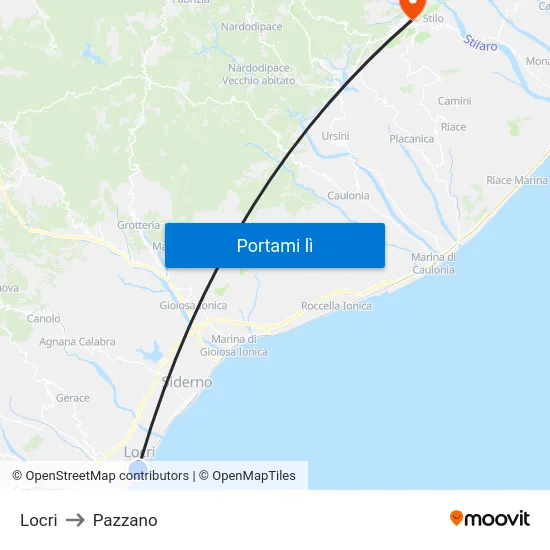 Locri to Pazzano map