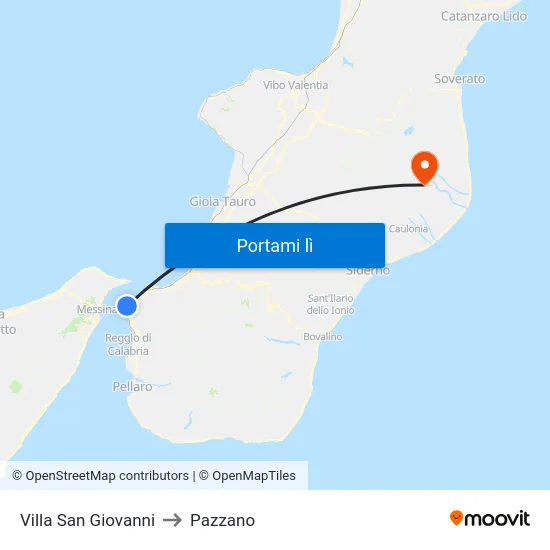 Villa San Giovanni to Pazzano map