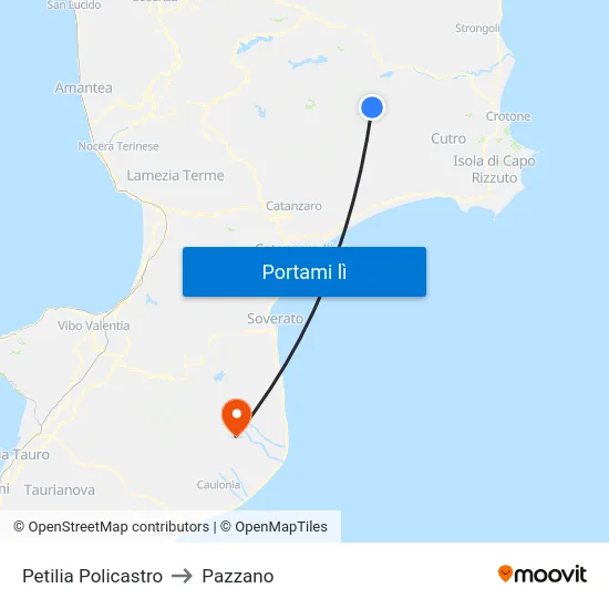 Petilia Policastro to Pazzano map