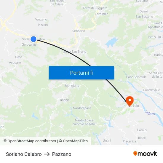 Soriano Calabro to Pazzano map