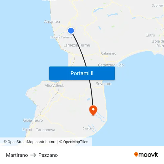 Martirano to Pazzano map