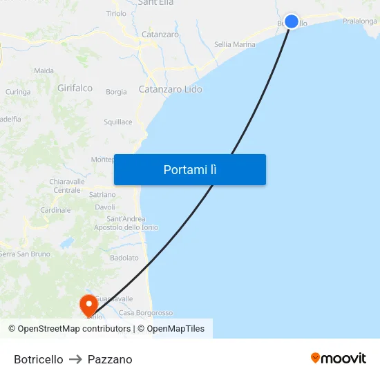 Botricello to Pazzano map
