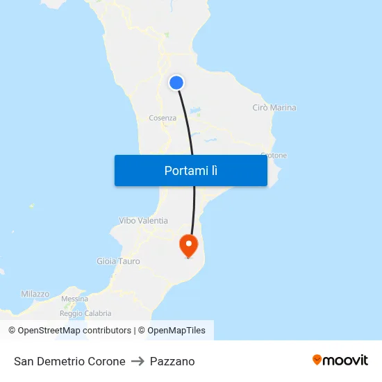 San Demetrio Corone to Pazzano map