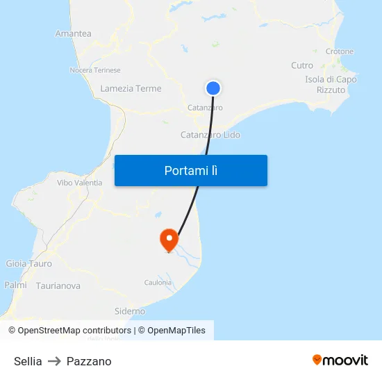 Sellia to Pazzano map