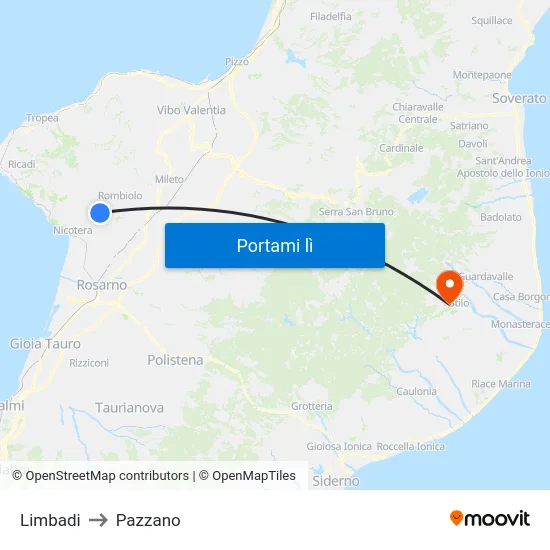 Limbadi to Pazzano map