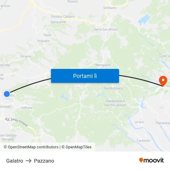Galatro to Pazzano map