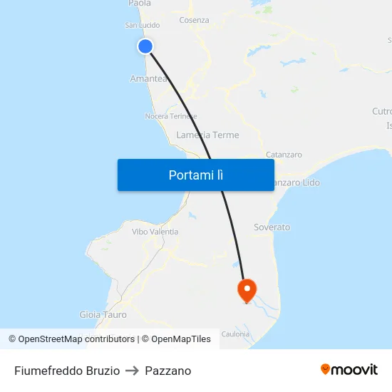 Fiumefreddo Bruzio to Pazzano map