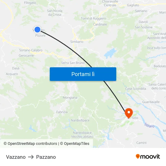 Vazzano to Pazzano map