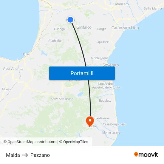 Maida to Pazzano map