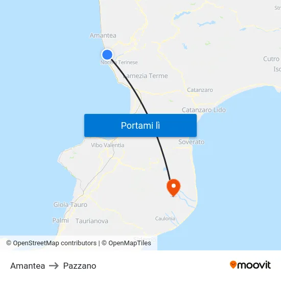 Amantea to Pazzano map