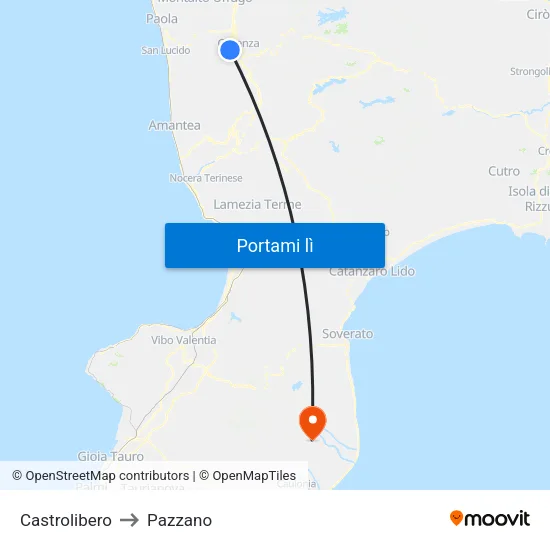 Castrolibero to Pazzano map
