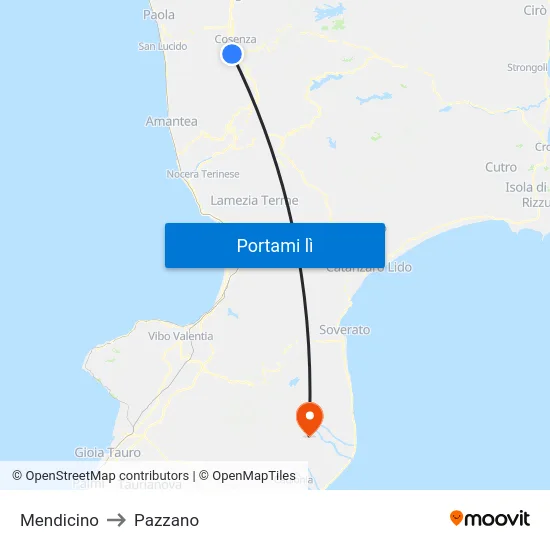 Mendicino to Pazzano map