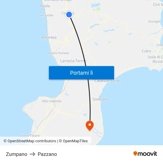 Zumpano to Pazzano map