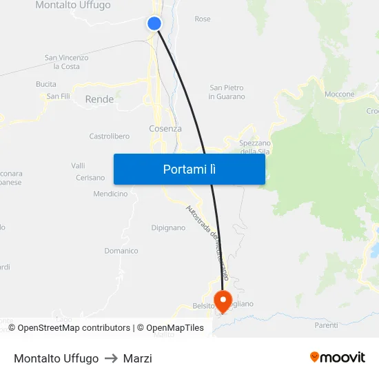 Montalto Uffugo to Marzi map