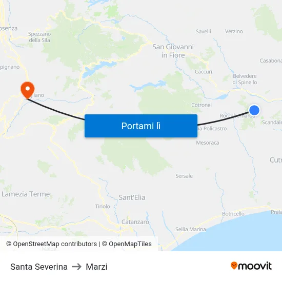 Santa Severina to Marzi map