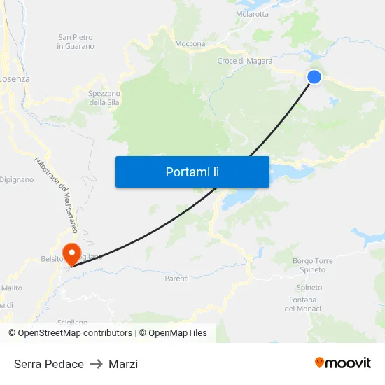 Serra Pedace to Marzi map