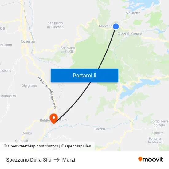 Spezzano Della Sila to Marzi map