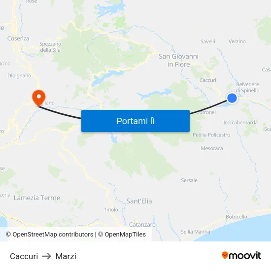 Caccuri to Marzi map