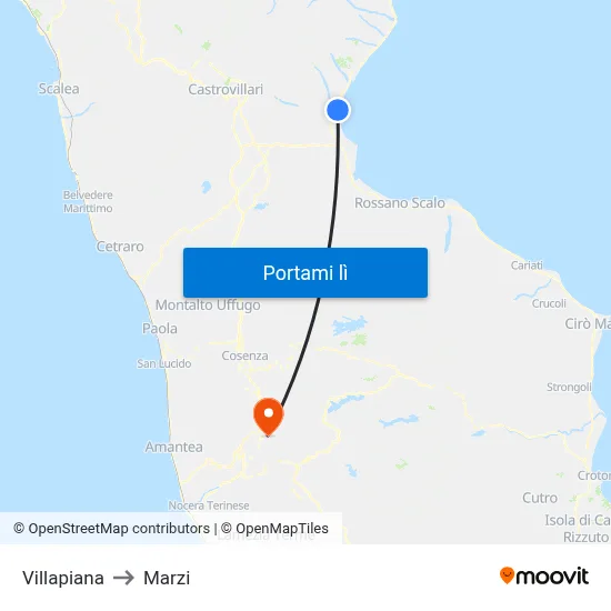 Villapiana to Marzi map
