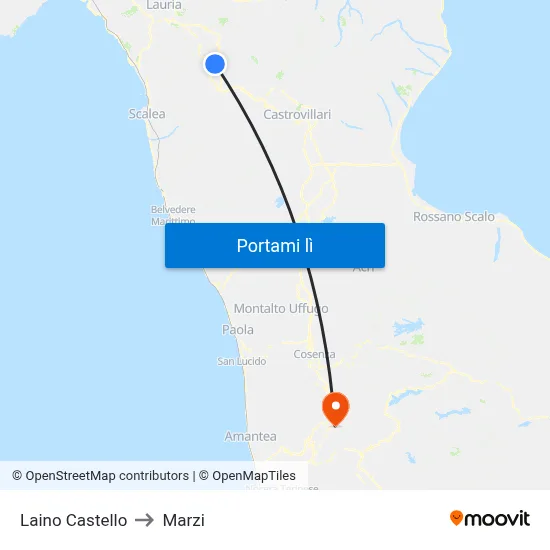 Laino Castello to Marzi map