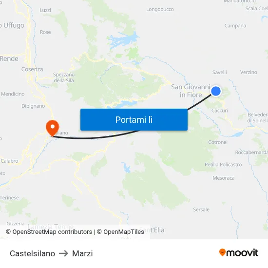Castelsilano to Marzi map