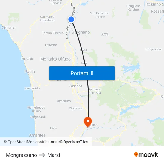 Mongrassano to Marzi map
