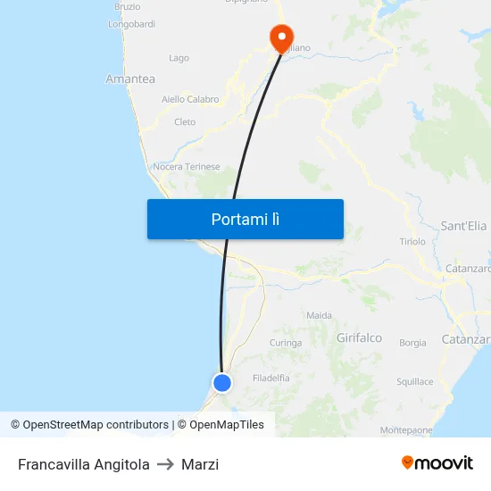 Francavilla Angitola to Marzi map