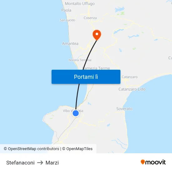 Stefanaconi to Marzi map