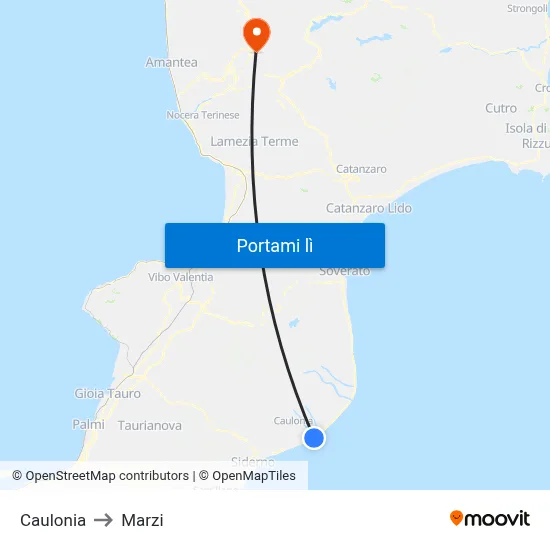 Caulonia to Marzi map