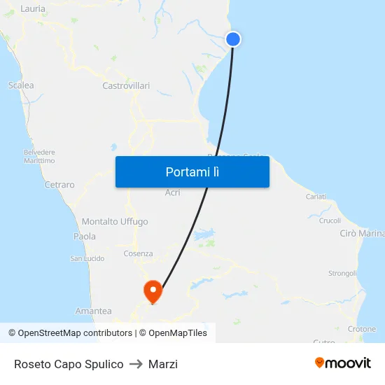 Roseto Capo Spulico to Marzi map