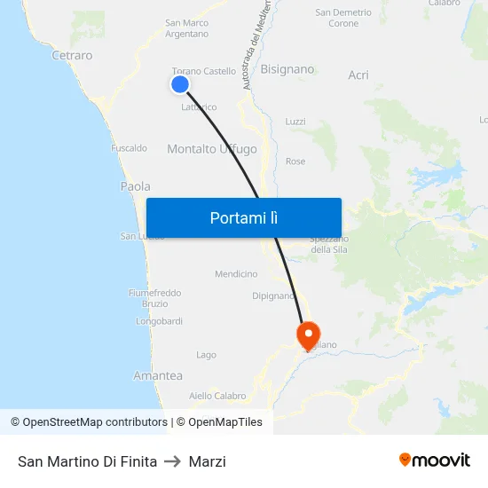 San Martino Di Finita to Marzi map