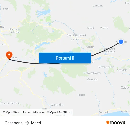 Casabona to Marzi map