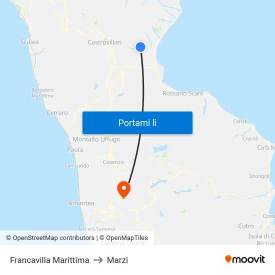 Francavilla Marittima to Marzi map