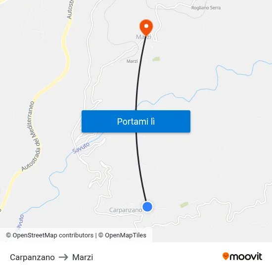 Carpanzano to Marzi map