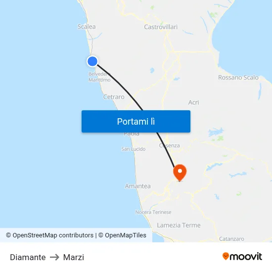 Diamante to Marzi map