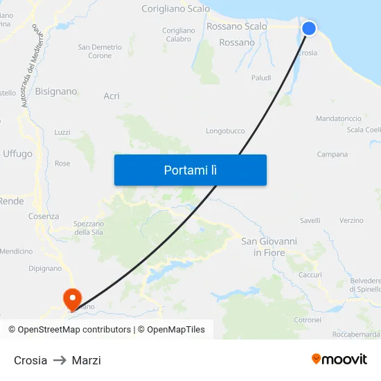 Crosia to Marzi map