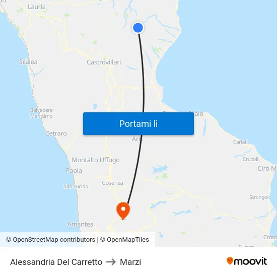 Alessandria Del Carretto to Marzi map