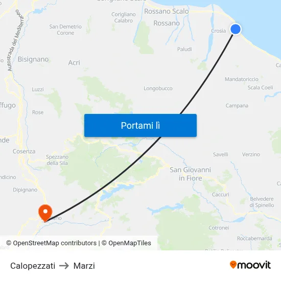 Calopezzati to Marzi map