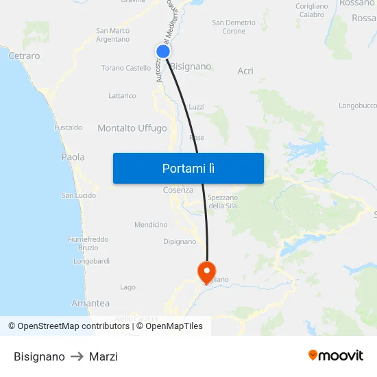 Bisignano to Marzi map