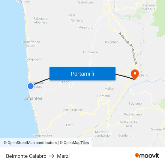 Belmonte Calabro to Marzi map